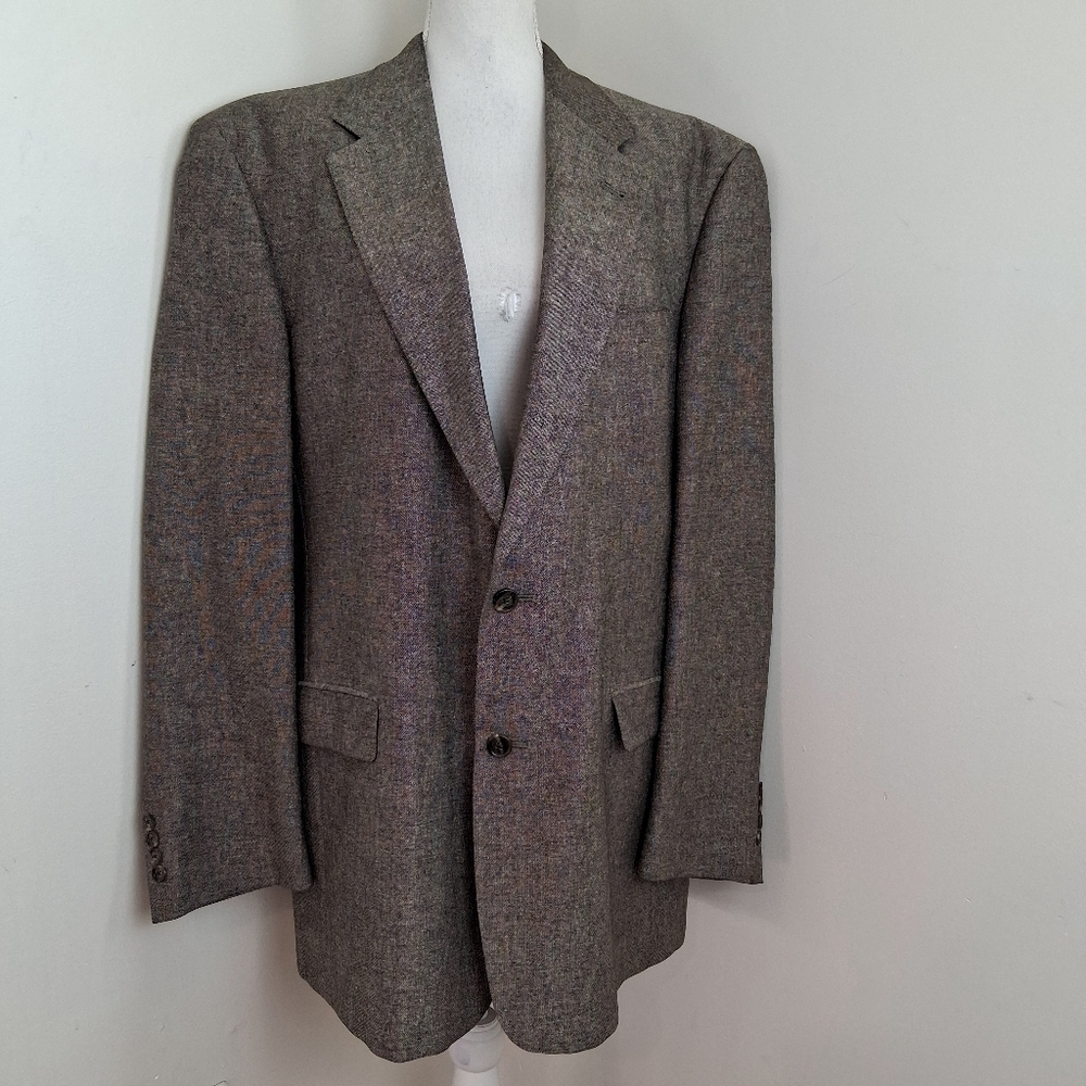 Burberry’s Houndstooth Sport Coat In Brown Wool Union Made USA Size 44L